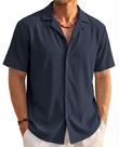 Camisa EKLENTSON com botões e manga curta com textura cubana azul marinho 2GG