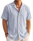 Camisa EKLENTSON de manga curta com botões para homens azul claro L Camisa EKLENTSON de manga curta com botões para homens azul claro L