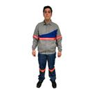 Camisa Eletricista Cinza NR10 Faixa Azul Com Refletivo CA 19972