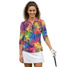 Camisa esportiva feminina Boatee Colorful Tropical Leaf, manga 3/4