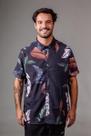 Camisa estampada floral de viscose masculina manga curta de botão