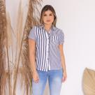 Camisa Estampada Listrada com Bolso Frontal e Botões-listrado Preto