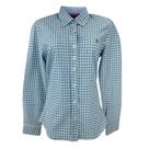 Camisa Feminina Aurochs Manga Longa Xadrez Azul/Branco/Ocre Claro Com Logo Bordado Verde
