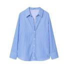 Camisa Feminina Azul Oversize De Manga Longa Casual Com Botões Estilo Coreano Blusa De Primavera