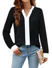 Camisa feminina Blooming Jelly com decote em V, manga comprida, preta M