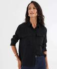 Camisa Feminina Bolso Lapela Manga Longa Marisa Preto-58325