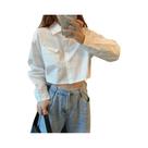 Camisa Feminina Branca De Manga Longa Estilo Japonês Casual Com Bolso Para Primavera E Verão