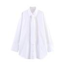 Camisa Feminina Branca De Popeline Manga Longa Com Botões Estilo Coreano Chique Blusa Feminina