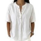 Camisa feminina casual de linho e algodão com gola Henley branca S Camisa feminina casual de linho e algodão com gola Henley branca S
