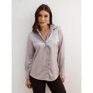 Camisa Feminina Cetim com Decote Modelagem Solta Manga Longa