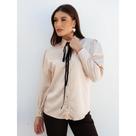 Camisa Feminina Cetim com Laço Veludo Manga Longa