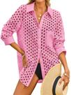 Camisa feminina com capa de banho Fisoew Hollow Out Pink Camisa feminina com capa de banho Fisoew Hollow Out Pink