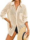 Camisa feminina com capa de maiô Fisoew Hollow Out Bege