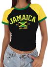 Camisa feminina Crop Top NQIQO da Jamaica, Jamaicana, Verão, preta, GG