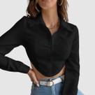 Camisa Feminina Cropped Manga Longa Elegante Casual Moderna Estilosa Tendência