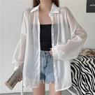 Camisa Feminina de Chiffon Manga Comprida - Branca, Transparente e Soltinha - Proteção Solar