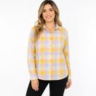 Camisa Feminina De Flanela Xadrez Manga Longa Plus Size COR:Lilás e amareloTAMANHO:G2 Camisa Feminina De Flanela Xadrez Manga Longa Plus Size COR:Lilás e amareloTAMANHO:G2
