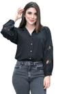 Camisa Feminina de Poá Manga Longa de Renda