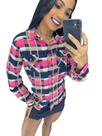 Camisa feminina de xadrez com rosa e azul manga longa Tamanho M (36 ao 42)