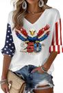 Camisa feminina do 250º aniversário dos EUA com decote em V, bandeira americana