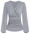 Camisa feminina GRACE KARIN de manga comprida com decote em V cinza claro Camisa feminina GRACE KARIN de manga comprida com decote em V cinza claro