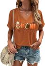 Camisa feminina KYVPO Tis The Season com decote em V e abóbora de Halloween