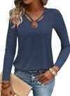 Camisa feminina LOLONG, outono, manga comprida, canelada, azul escuro