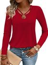 Camisa feminina LOLONG, outono, manga comprida, canelada, vermelha