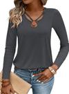 Camisa feminina LOLONG, outono, manga comprida, malha canelada, cinza escuro