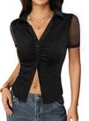 Camisa feminina LovelyWholesale com botões e manga curta preta
