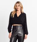 Camisa Feminina Manga Longa Com Strass Endless Preto