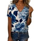 Camisa feminina Medlor, manga curta, floral, solta, decote em V, 2025, verão