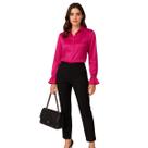 Camisa Feminina Pink com Babado no Punho e Botões