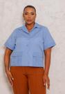 Camisa Feminina Plus Size Chambray Jeans com Brilho Camisa Feminina Plus Size Chambray Jeans com Brilho
