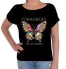 Camisa Feminina Preta - Borboleta colorida