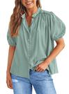 Camisa Feminina PRETTYGARDEN Algodão Azul Aqua Tamanho XL
