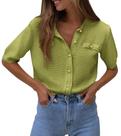 Camisa Feminina PRETTYGARDEN com Botões, Malha Canelada, Abacate, Tamanho S Camisa Feminina PRETTYGARDEN com Botões, Malha Canelada, Abacate, Tamanho S