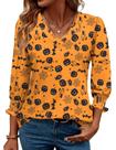 Camisa feminina Rapbin com decote em V, manga 3/4, Halloween Ghost M
