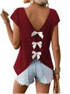 Camisa feminina RoseSeek com decote em V, assimétrica, sem encosto, cor de vinho