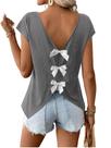 Camisa feminina RoseSeek com decote em V assimétrico, sem encosto, cinza claro