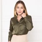 Camisa Feminina Social de Cetim com Botões e Gola Lapela