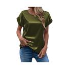 Camisa Feminina Soltinha de Cetim - Manga Curta, Gola Redonda, Cores Variadas - Ideal para Primavera