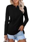Camisa feminina TICTICMISS de manga comprida Henley com decote em V preta Camisa feminina TICTICMISS de manga comprida Henley com decote em V preta