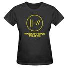 Camisa Feminina Twenty One Pilots Banda Show - Baby Look Preto/Amarelo Camisa Feminina Twenty One Pilots Banda Show - Baby Look Preto/Amarelo