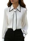 Camisa feminina utcoco com botões, gola, manga comprida, branca
