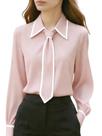 Camisa feminina utcoco com botões, gola, manga comprida, rosa