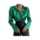 Camisa Feminina Vintage Com Gola Polo Para Escritório, Solta, Com Botões, Outono, Azul, Verde,