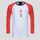 Camisa Flamengo Plaga Manga Longa Infantil Branca