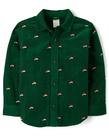 Camisa Gymboree de manga comprida com botões verdes, chapéus de Papai Noel, tamanho 8 Camisa Gymboree de manga comprida com botões verdes, chapéus de Papai Noel, tamanho 8