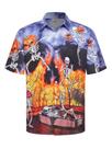 Camisa Hardaddy com estampa de Halloween, manga curta, botão, masculina, cinza, 3GG